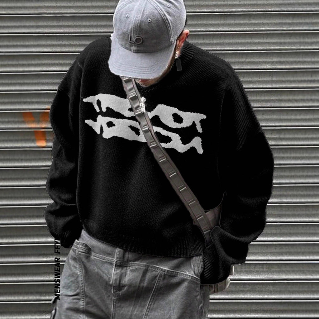 MEN’S LOOSE FIT GEOMETRIC KNIT SWEATER – WARM, STYLISH & VERSATILE